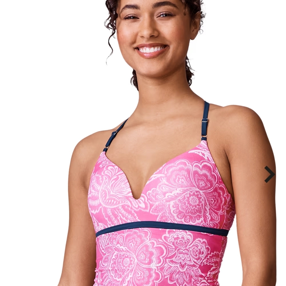♥️Free Country pink and white paisley print V-neck tankini top. XL Top Only